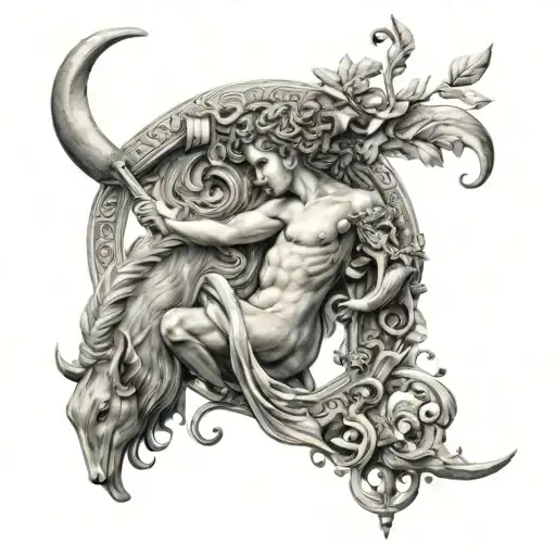 greek style,zodiac female aquaries, zodiac female Sagittarius, zodiac male Aries tattoo design idea