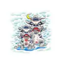 two okinawa shisa dogs fighting a sea front with a deigo flower tattoo design idea