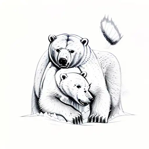A sketch of a polar bear and a wolverine playing in the snow tattoo design idea