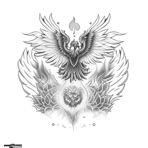A majestic phoenix surrounded by vibrant tiger lilies tattoo design idea
