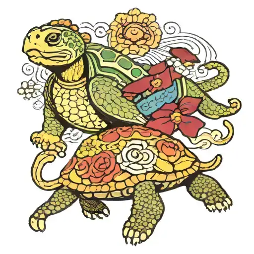 turtle and lion in kimono tattoo design idea