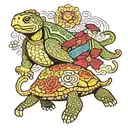 turtle and lion in kimono tattoo design idea