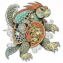turtle and lion in kimono tattoo design idea