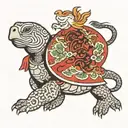 turtle and lion in kimono tattoo design idea