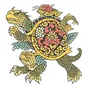 turtle and lion in kimono tattoo design idea