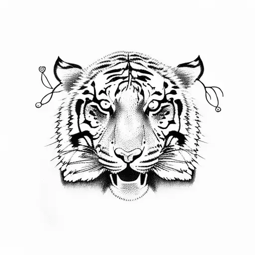tiger with tail turning into a cherry blossom tree tattoo design idea