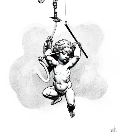 Cupid holding libra balancing scale  tattoo design idea