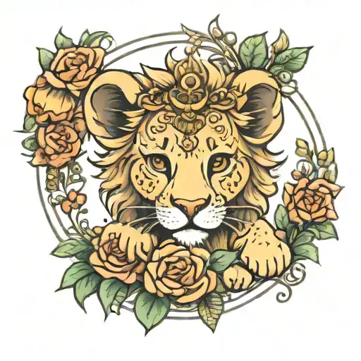 baby lion halo tattoo design idea