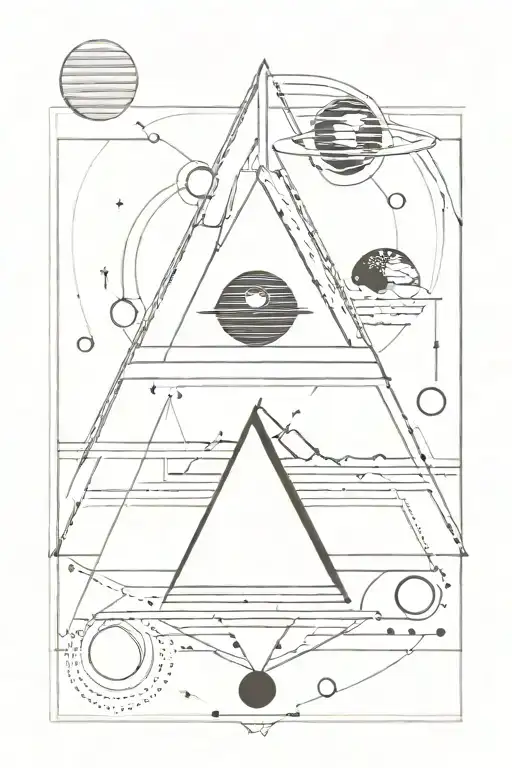 geometric  pyramid tattoo with solar system and Horus eye wings line tattoo black  tattoo design idea