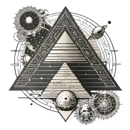 geometric Egyptian pyramid tattoo with solar system and Horus line tattoo  tattoo design idea