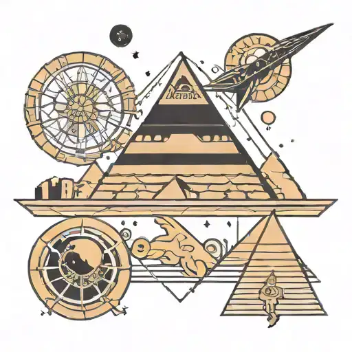 geometric Egyptian pyramid tattoo with solar system and ra goddess  tattoo design idea