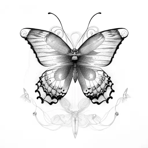Dotwork "Butterfly Life Cycle" Tattoo Idea BlackInk AI