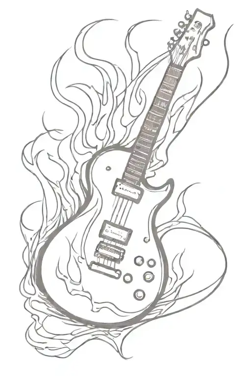 electric guitar with flames around it tattoo design idea