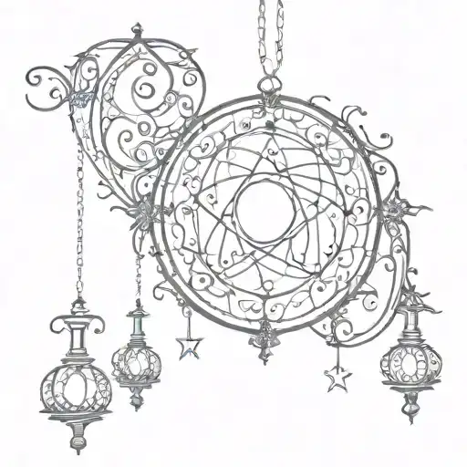 wicca ornamental slightly v-shaped fineline chandelier design with moon and stars incorporated but not overbearing tattoo design idea