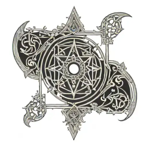 symmetrical chest wicca ornamental slightly v-shaped fineline chandelier design with moon and stars incorporated tattoo design idea