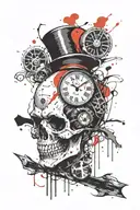 clown skull smashed by clock face tattoo design idea