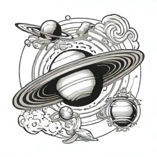 Create an image of Saturn that conveys a sense of tenderness and the sorrow of losing a baby. The planet Saturn should b tattoo design idea