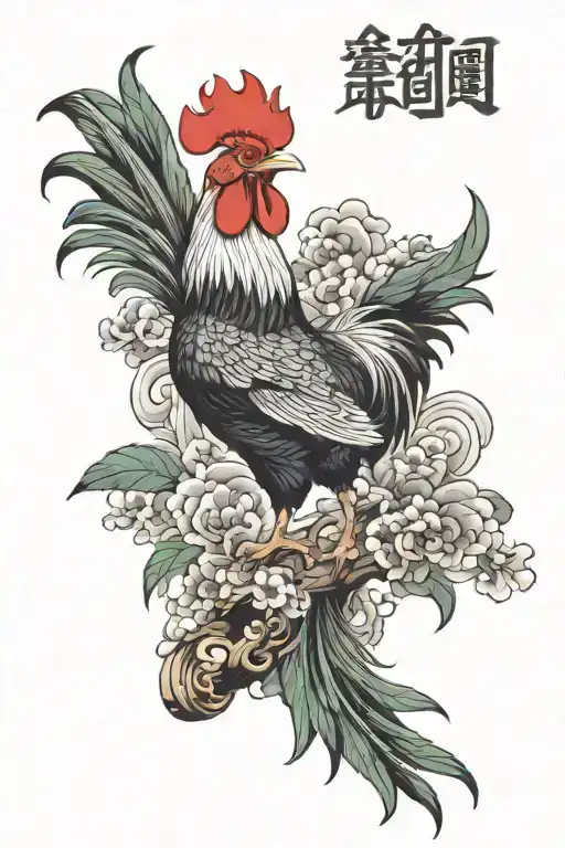 Chinese rooster overlooking scales  tattoo design idea