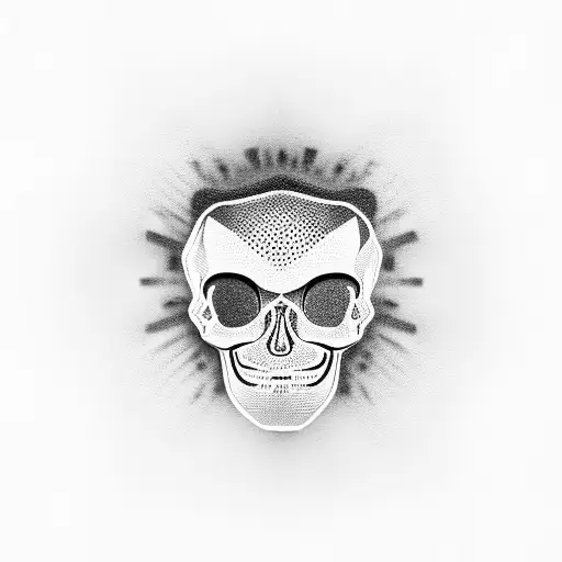 3d hologram Skull and clock on palm of hand tattoo design idea