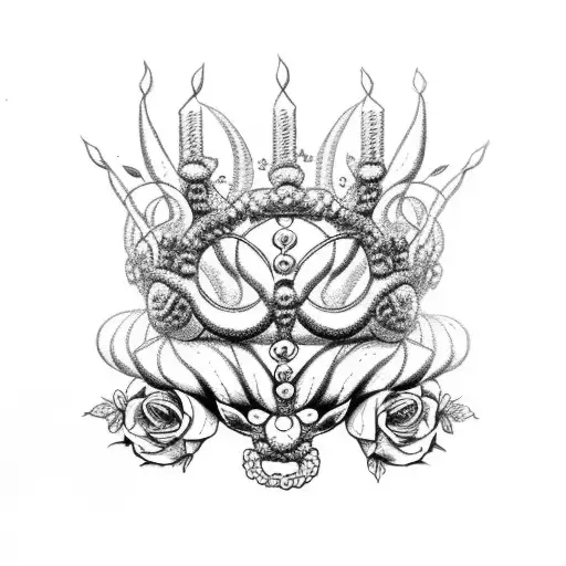 medusa crown with bisexual colored flowers tattoo design idea