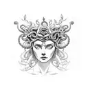 medusa crown with bisexual colored flowers tattoo design idea