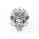 medusa crown with bisexual colored flowers tattoo design idea