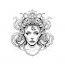 medusa crown with bisexual colored flowers tattoo design idea