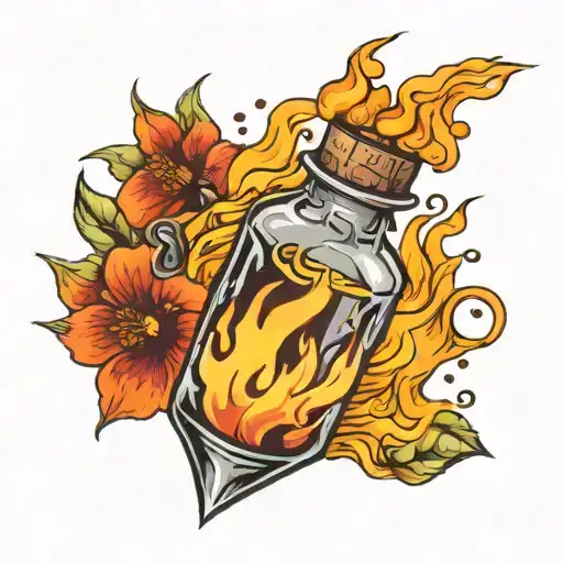 vial with fire tattoo design idea