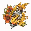 vial with fire tattoo design idea