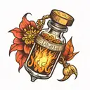 vial with fire tattoo design idea