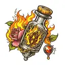 vial with fire tattoo design idea