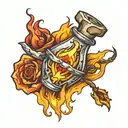 vial with fire tattoo design idea