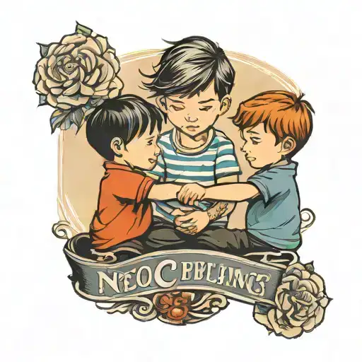 two little boys holding hands with their father, discipline, patience, hard work, success tattoo design idea