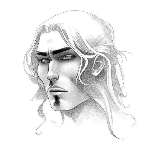 beautiful people, a man, long hair, in universe, vampire tattoo design idea