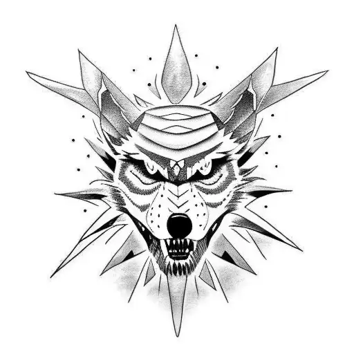 Lobo con flor tattoo design idea