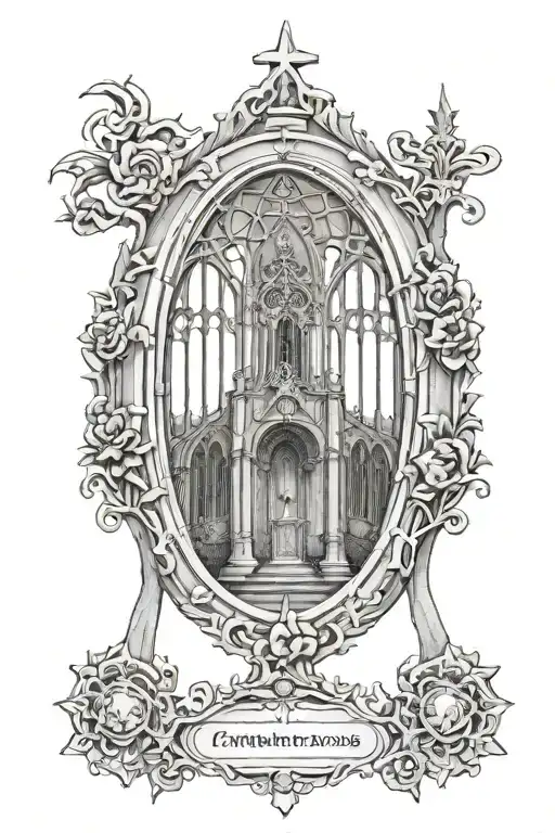 cemetery cathedral windows gothic tattoo design idea