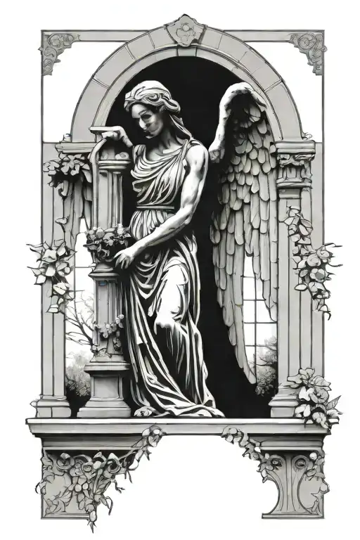 cemetery cathedral windows weeping angel tattoo design idea