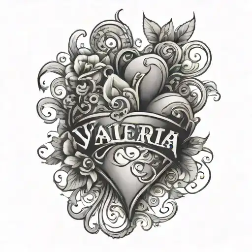 Valentine's Day and the name Valeria subtly included in a heart  tattoo design idea