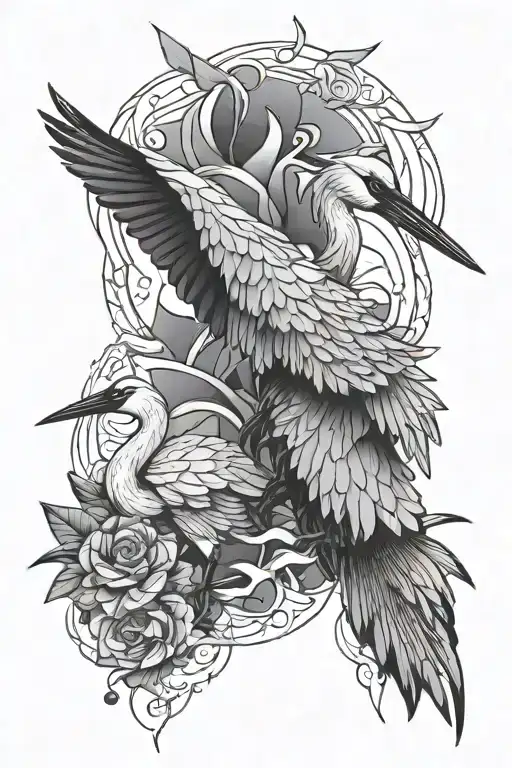 crane and origami crane tattoo design idea