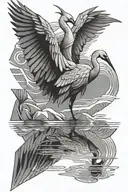 crane bird and reflection as origami crane bird tattoo design idea