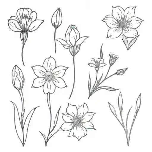carnation flower, snowdrop flower, and daisy flower bouquet tattoo design idea