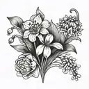 snowdrop flower + carnation flower + daisy flower tattoo design idea