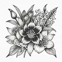 snowdrop flower + carnation flower + daisy flower tattoo design idea