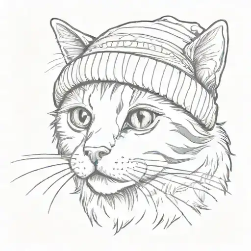 a cute playful cat with a beanie on tattoo design idea