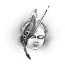 flute with peacock feather hanging out written radhe Krishna  tattoo design idea
