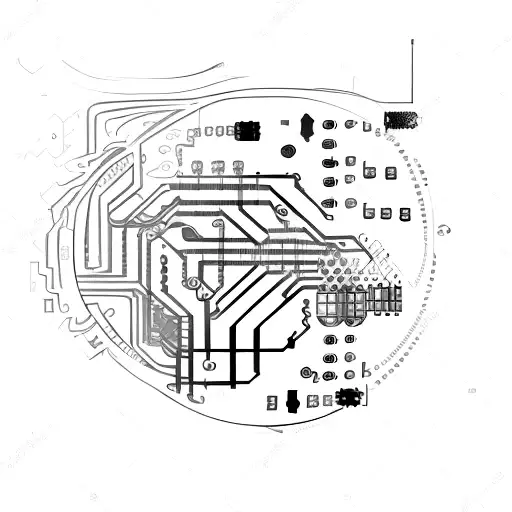 A sketch-style tattoo of a computer circuit board morphing into a school of fish swimming in a cybernetic ocean tattoo design idea