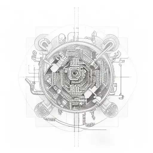 A sketch-style tattoo of a computer circuit board morphing into a school of fish swimming in a cybernetic ocean tattoo design idea