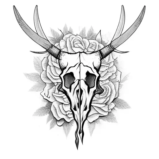 bull skull with flowers and barbed wire tattoo design idea