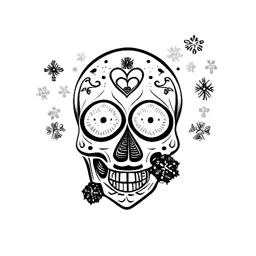 skull with snowflakes and roses tattoo design idea
