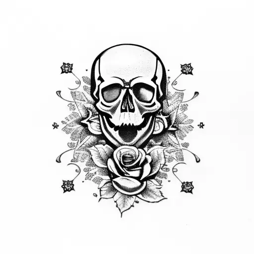 skull with snowflakes and roses tattoo design idea